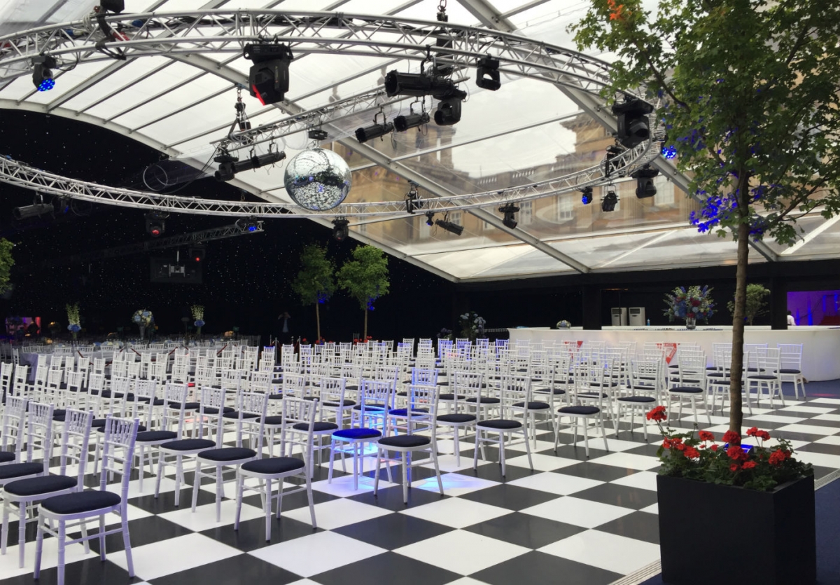 Blenheim Palace marquee with seating